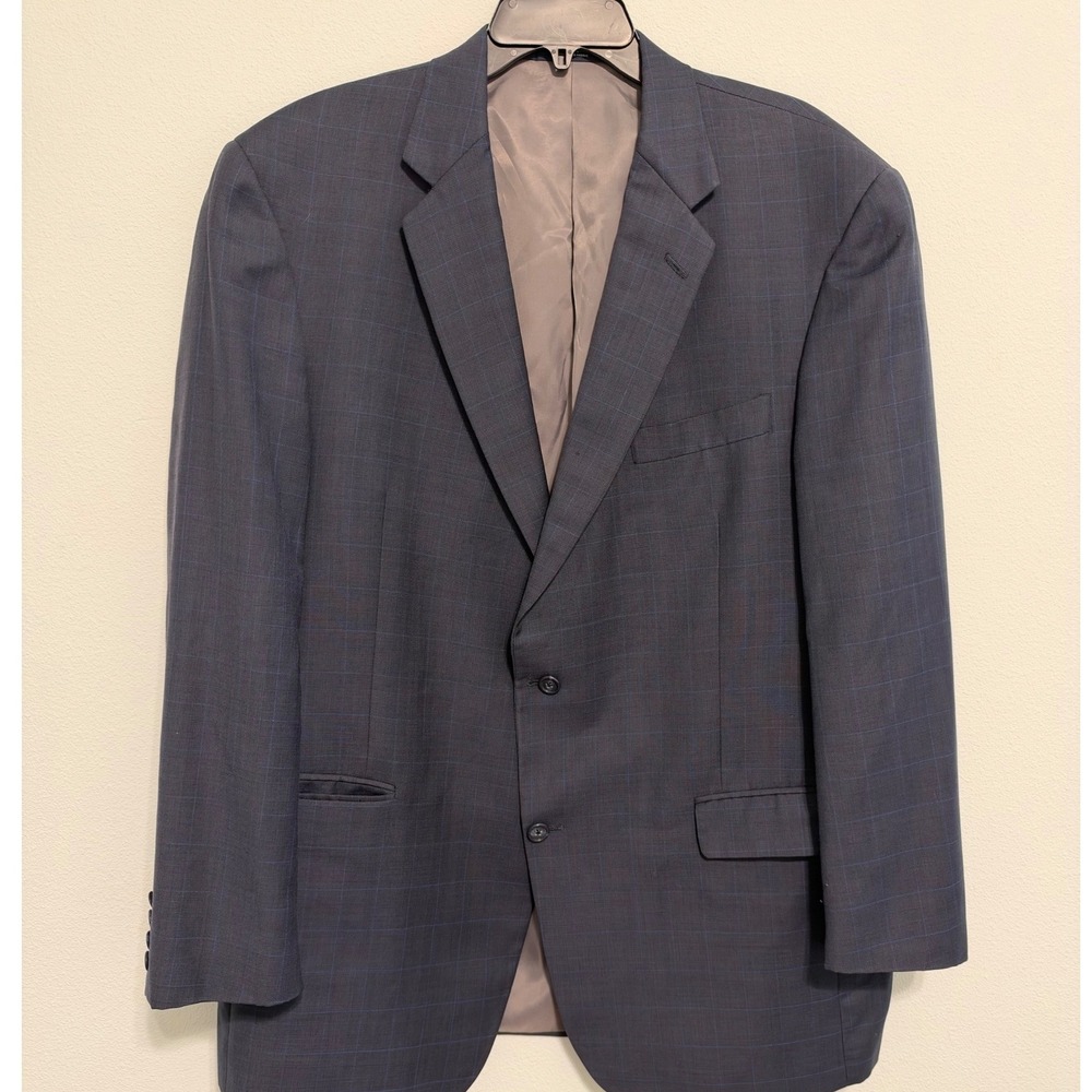 Hart Schaffner Marx for Dillards Mens 46L Gray Blue Plaid 2 Button Blazer Jacket